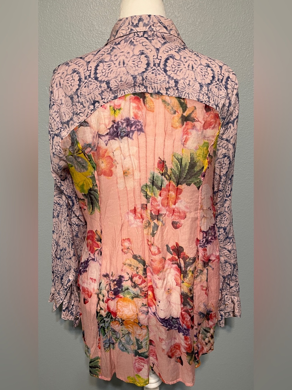Aratta Silent Journey Embroidered Rose Button Front Tunic Blouse Floral Boho XL - Picture 3 of 11